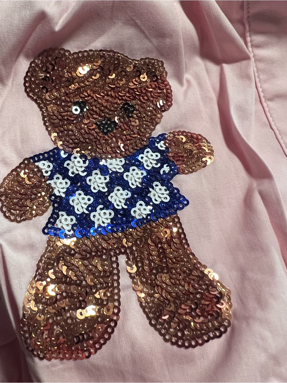 FANTASTIC FAWN baby pink patriotic sequin bear tiered dress S M L - Picture 5 of 5